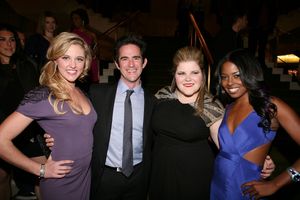 LOS ANGELES, CA - NOVEMBER 11: (L-R) Cast member Taylor Louderman, Director/Choreographer Andy Blankenbuehler, cast member Ryann Redman and cast member Adrienne Warren pose during the party for the opening night performance of "Bring It On: The Musical" a @ BroadwayWorld LOS ANGELES, CA - NOVEMBER 11: (L-R) Cast member Taylor Louderman, Director/Choreogra Photo