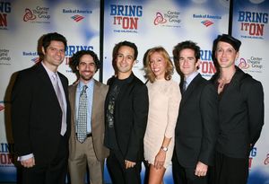 LOS ANGELES, CA - NOVEMBER 11: (L-R) Composer Tom Kitt, Music Supervisor Alex Lacamoire, Composer/Lyricist Lin-Manuel Miranda, Lyricist Amanda Green, Director/Choreographer Andy Blankenbuehler and Book Writer Jeff Whitty pose during the arrivals for the @ BroadwayWorld LOS ANGELES, CA - NOVEMBER 11: (L-R) Composer Tom Kitt, Music Supervisor Alex Lacamo Photo