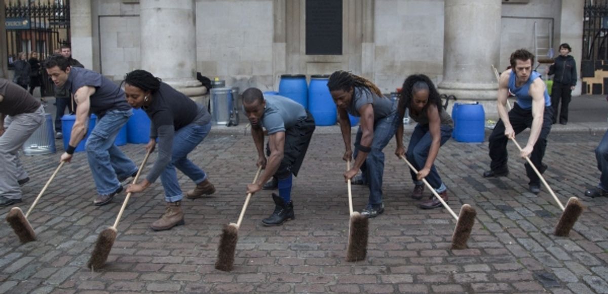 Nov. 14, 2011 - London, England, UK -  London, UK. Hit-musical ''Stomp'', created by Luke Cresswell and Steve McNicholas, celebrates its 20th anniversary with a  public performance by the original UK cast in Covent Garden's Piazza. Photo credit: Bettina S at 