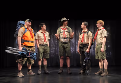 Daniel Stewart Sherman, Gideon Glick, John Behlmann, Patrick Breen, and Jay Armstrong Photo