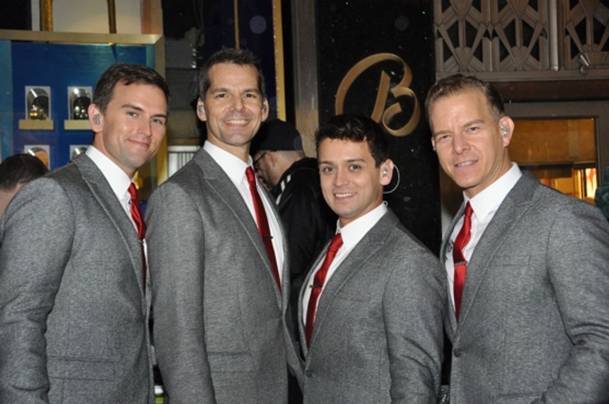 The Midtown Men getting ready for their performance-Daniel Reichard, J. Robert Spencer, Michael Longoria and Christian Hoff at 