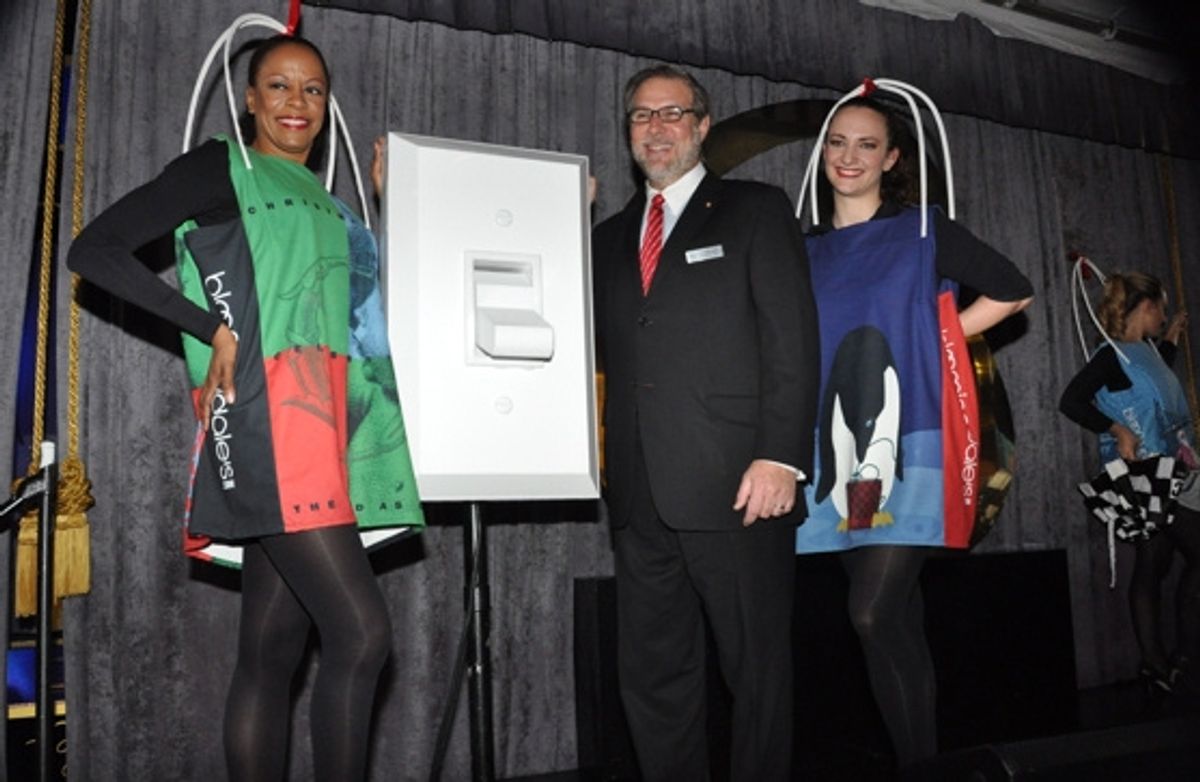 Richard Mast, Senior Vice President and General Manager of Bloomingdale's 59th Street Store gets ready to flip the switch and open the windows at Midtown Men, Martha Wash, PRISCILLA Perform at  Bloomingdale's Holiday Window Unveiling
