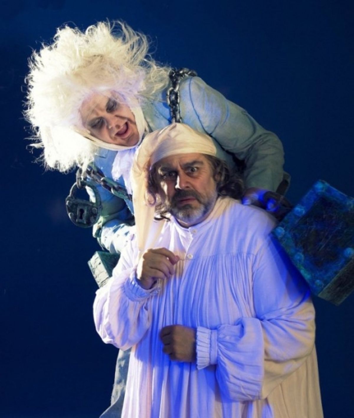 Ryan Dunkin as the Ghost Of Jacob Marley and David Benoit as Scrooge  at 