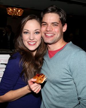 Laura Osnes & Jeremy Jordan  attending a Pizza Party to celebrate the Birthdays of La Photo