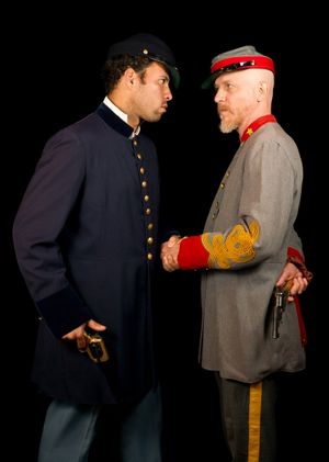 Christmas brings an uneasy peace for a Union soldier (Santino Craven) and a Confederate soldier (Joel Raney) in A Civil War Christmas. @ BroadwayWorld Christmas brings an uneasy peace for a Union soldier (Santino Craven) and a Confedera Photo