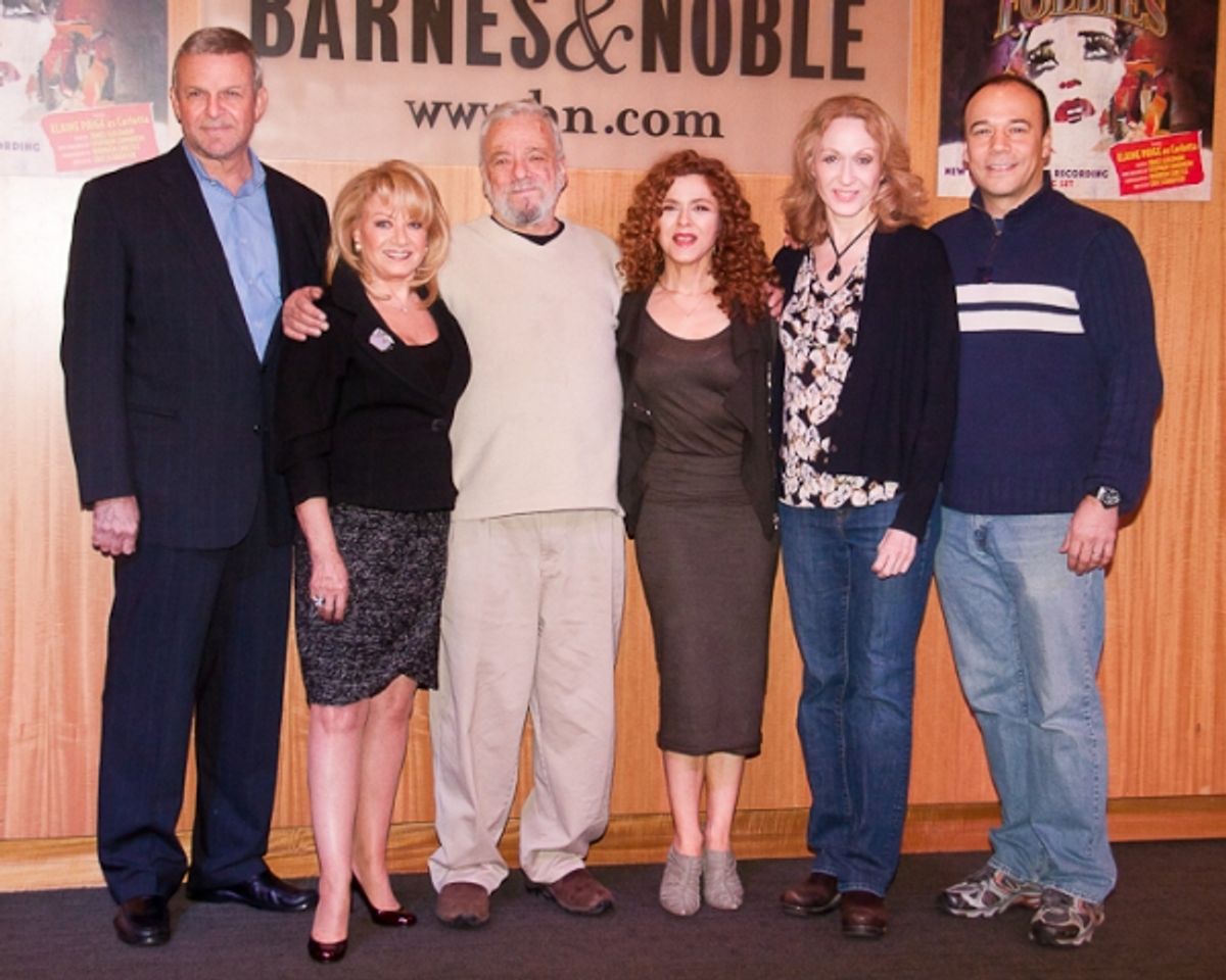 Ron Raines, Elaine Paige, Stephen Sondheim, Bernadette Peters, Jan Maxwell, and Danny Burstein at 