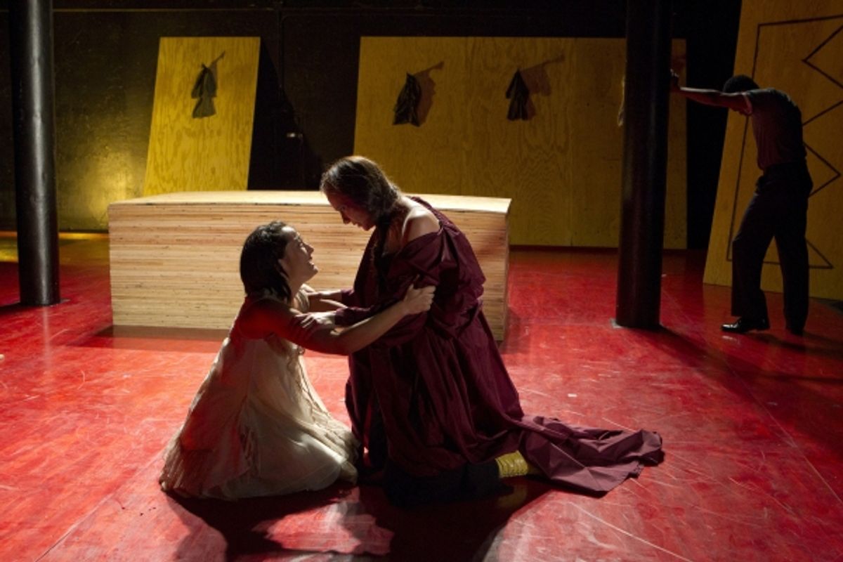 Jennifer Ikeda, Stephanie Roth Haberle, and William Jackson Harper in TITUS ANDRONICUS, a Public Lab production directed by Michael Sexton, running November 29 through December 18. Photo credit Joan Marcus. at 