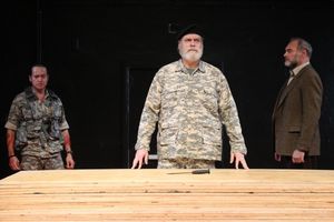 Rob Campbell, Jay O. Sanders, and Sherman Howard in TITUS ANDRONICUS, a Public Lab production directed by Michael Sexton, running November 29 through December 18. Photo credit Joan Marcus. @ BroadwayWorld Rob Campbell, Jay O. Sanders, and Sherman Howard in TITUS ANDRONICUS, a Public Lab pr Photo