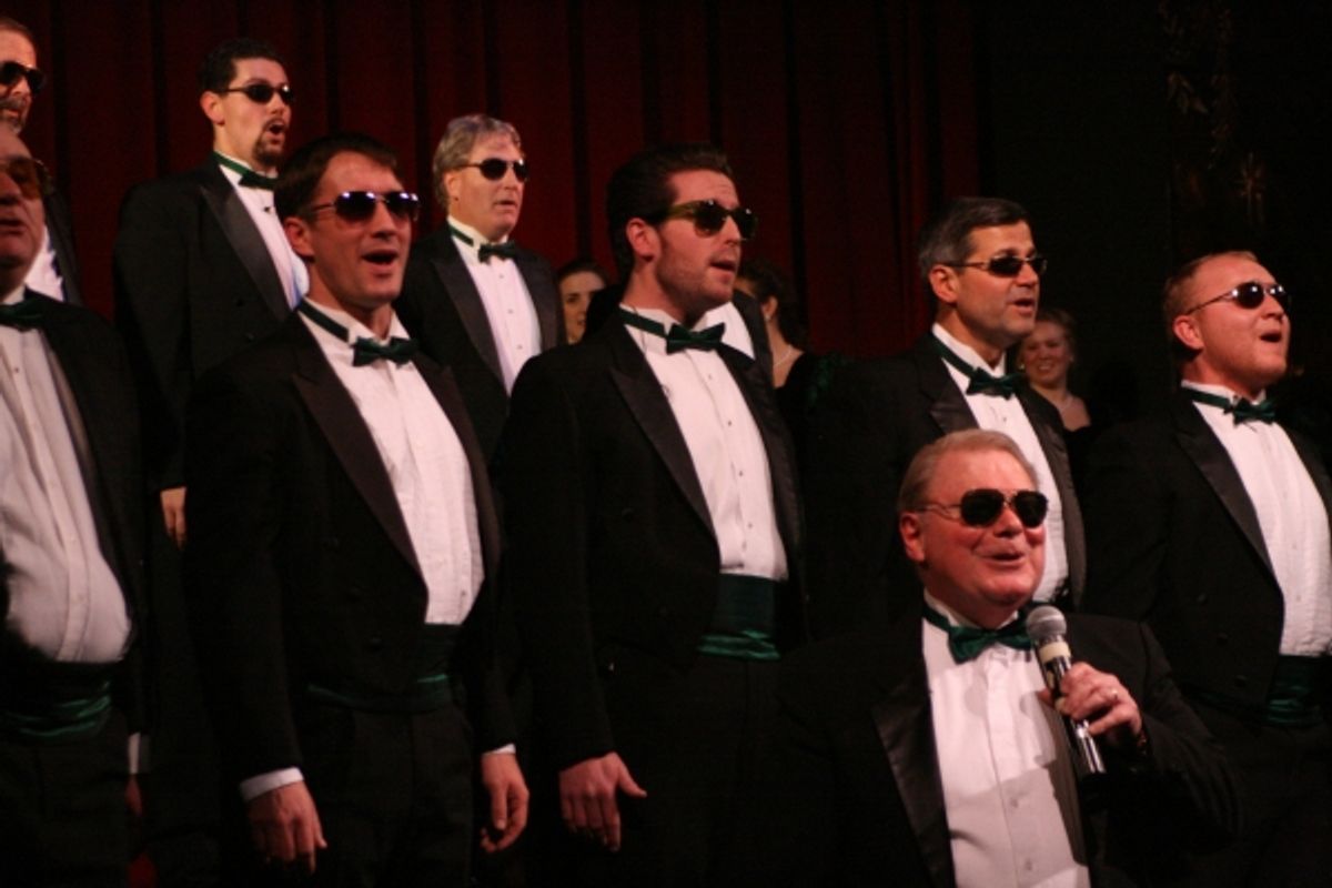 Buddy Bergeron (bottom) leads the Reagle 'beach boys' in 'Merry Christmas, Reindeer: at 