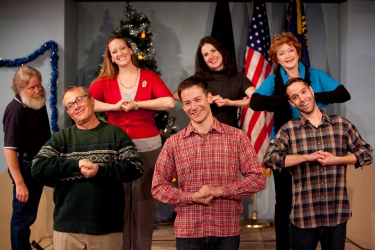 RMH Cast (L- R): Back Row: Boni McIntyre, Missy Moore, Jan Cleveland Front Row: Tim Fishbaugh, Erik Siegling, Jason Maxwell Far Left: Wade. P. Wood at 