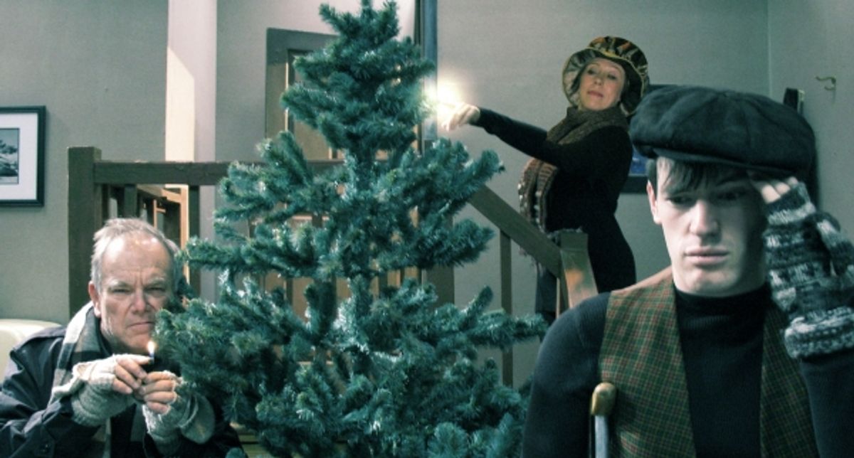 L-R: Mike Pearl as Scrooge, Kellie Rae Rockey as Ghost of Christmas Past and Brandon Palmer as Tiny Twist at 