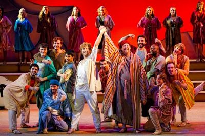 Center, left to right, Matthew Ryan Thompson as Joseph and Tim Tavcar as Jacob with B Photo