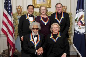 Back row, Yo-Yo Ma, Meryl Streep, Neil Diamond. Front row, Sonny Rollins, Barbara Coo Photo
