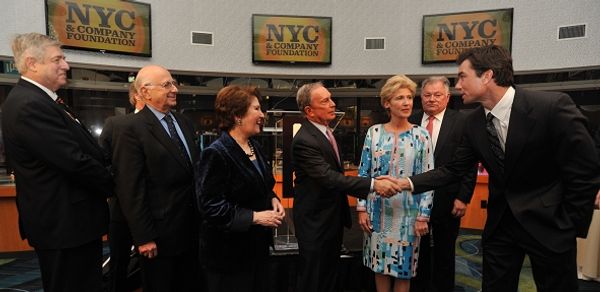 Tim Zagat; NYC & Company CEO George Fertitta; Broadway League Chairman Paul Libin; Ni Photo