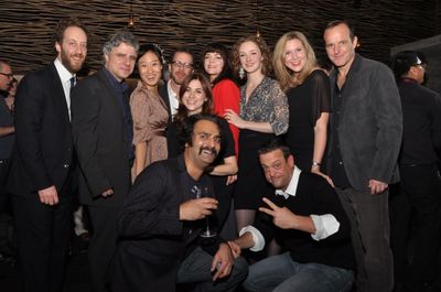 Playwright Ethan Coen and Director Neil Pepe with the ensemble cast of Happy Hour Photo