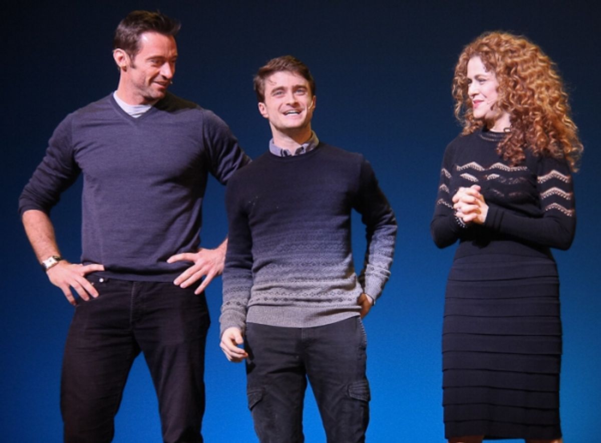 Hugh Jackman, Daniel Radcliffe, and Bernadette Peters at 