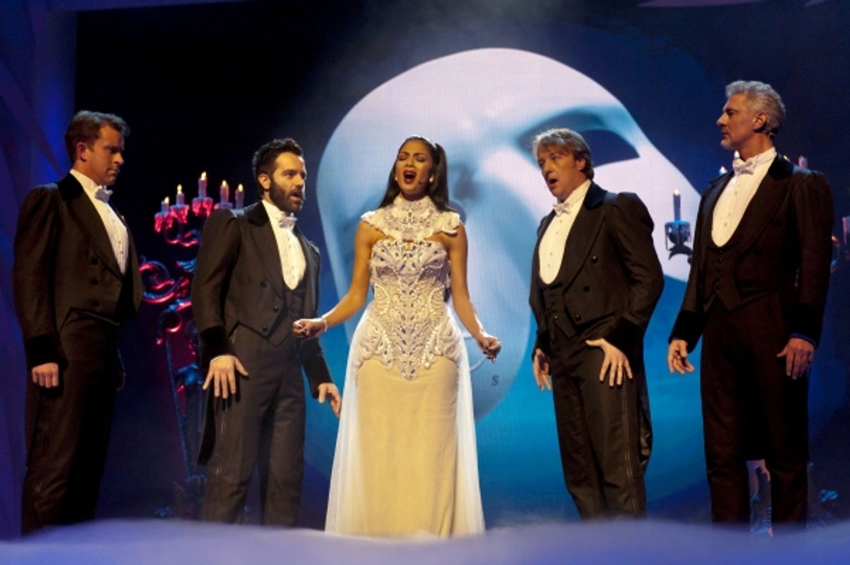Simon Bowman, Earl Carpenter, Ramin Karimloo and John Owen-Jones with Nicole Scherzinger at 
