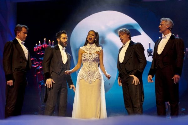 Simon Bowman, Earl Carpenter, Ramin Karimloo and John Owen-Jones with Nicole Scherzin Photo
