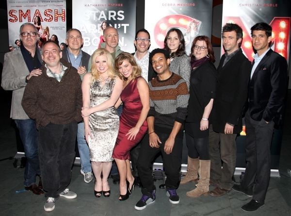 Scott Wittman, Marc Shaiman, Craig Zadan, Neil Meron, Megan Hilty, Savannah Wise, Mic Photo