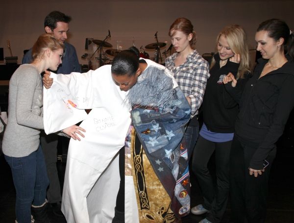 Kearran Giovanni (Gypsy Robe Recipient) with Emily Tyra, Hugh Jackman, Hilary Michael Photo