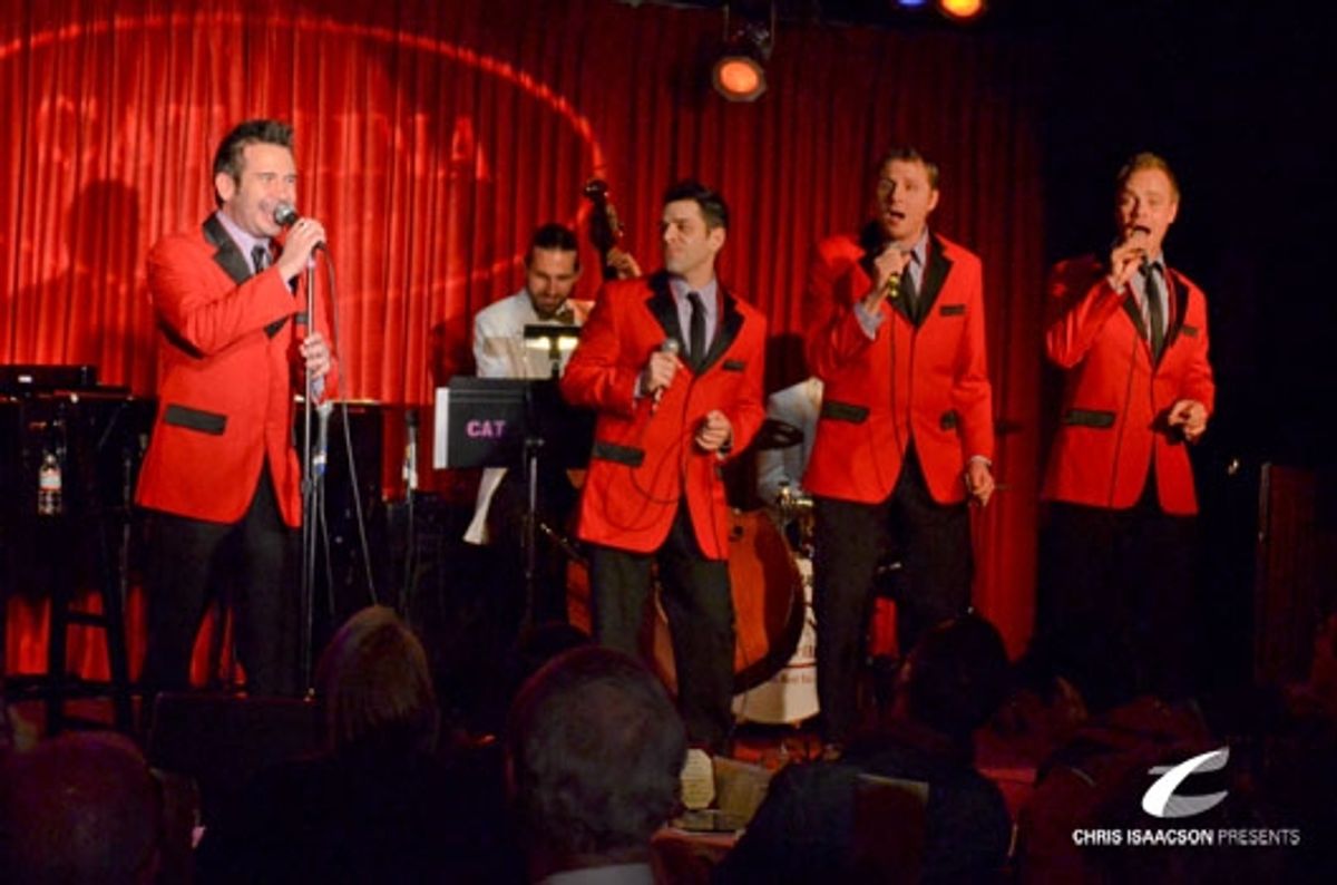 Brandon Alameda, Jim Holdridge, William Martinez and Kevin Wood at Upright Cabaret's A Broadway Christmas at 