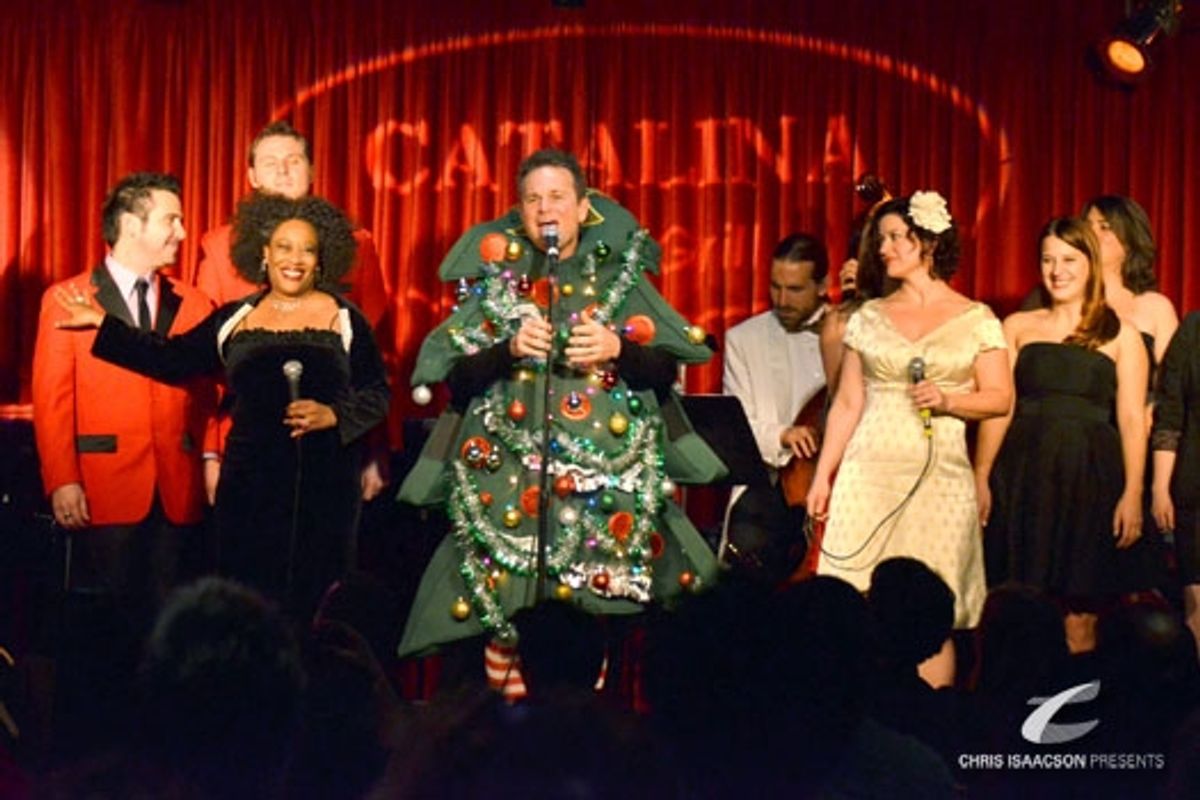 Brandon Alameda, William Martinez, Carla Renata, Sam Harris, Carter Wallace, Karissa Noel, Caitlin O'Brient and Danielle Sadd at Upright Cabaret's A Broadway Christmas  at 
