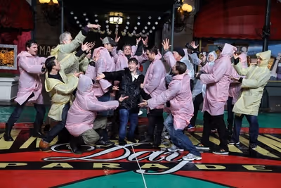 Daniel Radcliffe and the company rehearse for the 2011 Macy's Thanksgiving Day Parade Photo
