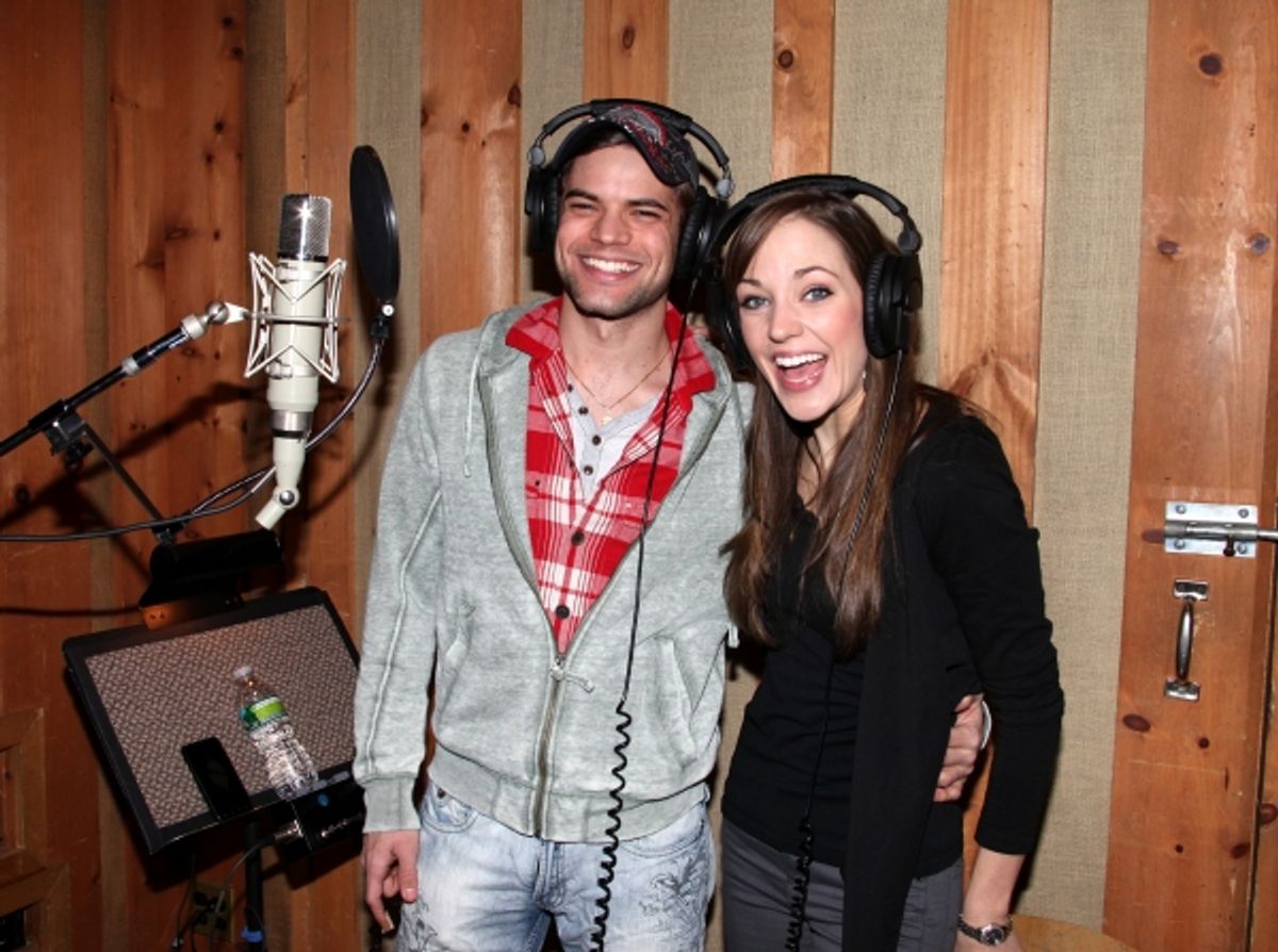 Jeremy Jordan & Laura Osnes at the Original Broadway Cast Recording of  'Bonnie & Clyde' at Avatar Studios in New York City. 1/2/2012 at 