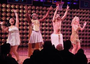 The cast of LYSISTRATA JONES celebrates the show's Broadway opening night. Photo