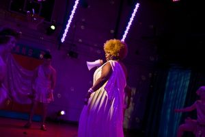 Liz Mikel in LYSISTRATA JONES at Transport Theatre Group. Photo