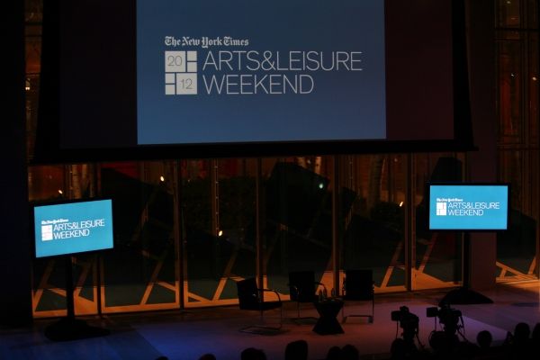 Seth Rogen & Will Reiser, interviewed by Melena Ryzik, attending the New York Times 1 Photo
