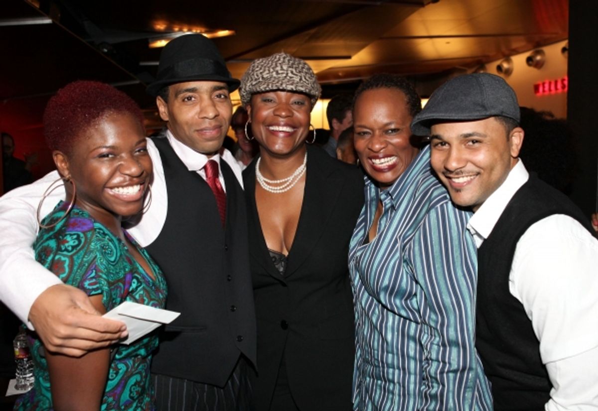 CULVER CITY, CA - JANUARY 22: (L-R) Cast members Kenya Alexander, Kevin T. Carroll, Deidrie Henry, Kim Staunton and Jason Dirden pose during the party for the opening night performance of Ebony Repertory Theatre's production of 'A Raisin in the Sun' at Ce at 