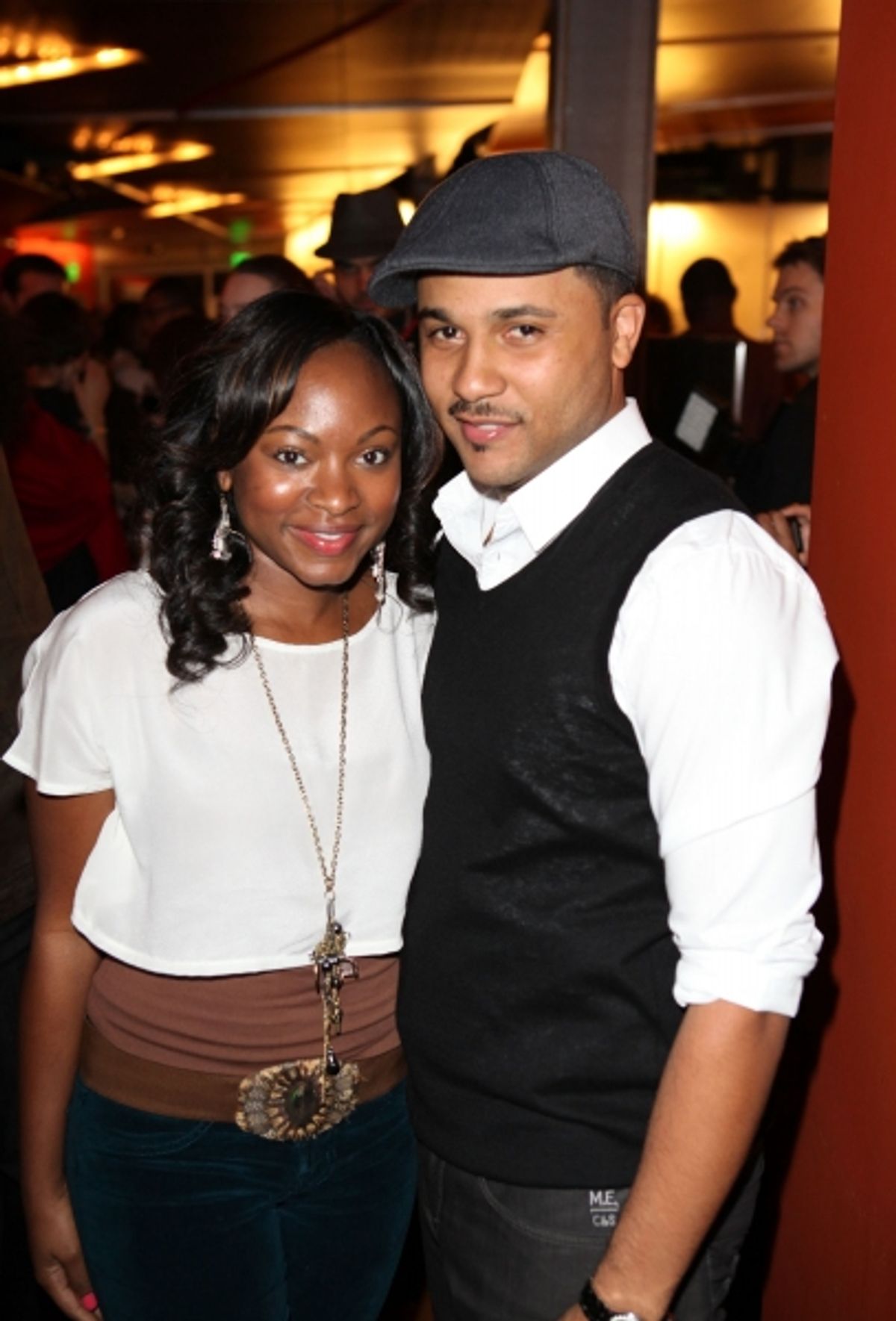 CULVER CITY, CA - JANUARY 22: Naturi Naughton (L) and cast member Jason Dirden (R) pose during the party for the opening night performance of Ebony Repertory Theatre's production of 'A Raisin in the Sun' at Center Theatre Group / Kirk Douglas Thea at 