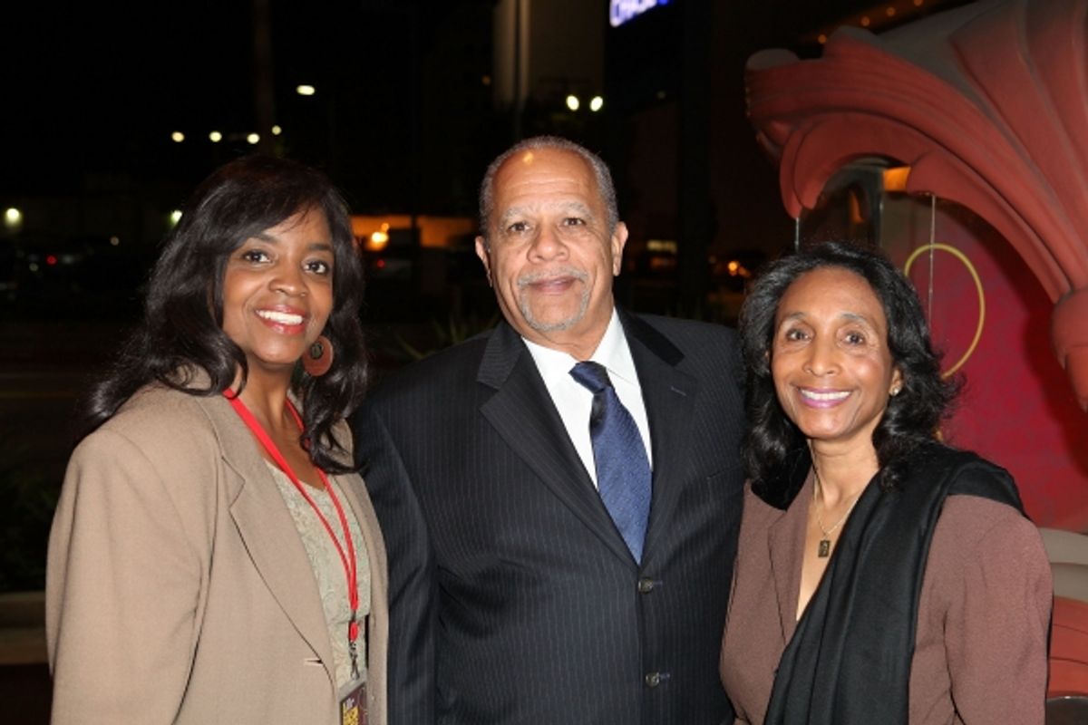CULVER CITY, CA - JANUARY 22: (L-R) Andi Chapman, Dany Jones and Gayle Hooks, Ebony Repertory Theatre Managing Director pose during the arrivals for the opening night performance of Ebony Repertory Theatre's production of 'A Raisin in the Sun' at Center T at 