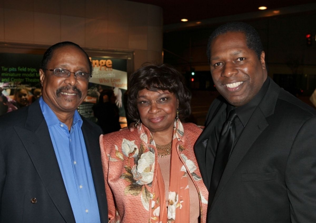 CULVER CITY, CA - JANUARY 22: (L-R) Musician Harold Wheeler, actress Hattie Winston and Wren T. Brown, Founder Ebony Repertory Theatre pose during the arrivals for the opening night performance of Ebony Repertory Theatre's production of 'A Raisin in the S at 
