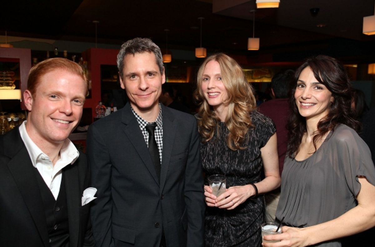 Cast member Brendan Griffin, Playwright Bruce Norris and cast members Christina Kirk and Annie Parisse
 at 