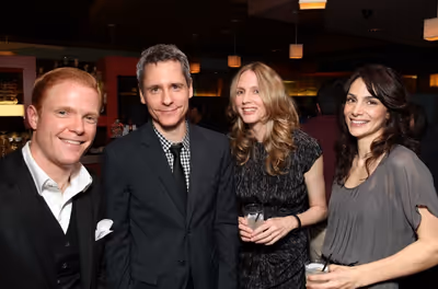 Cast member Brendan Griffin, Playwright Bruce Norris and cast members Christina Kirk  Photo