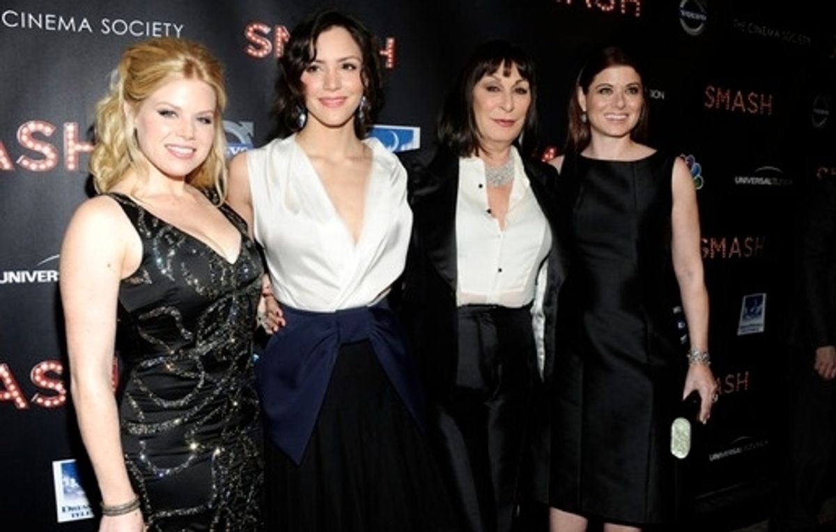 Megan Hilty, Katharine McPhee, Anjelica Huston & Debra Messing. Photo Credit: Heidi Gutman, Charles Sykes/NBC at 