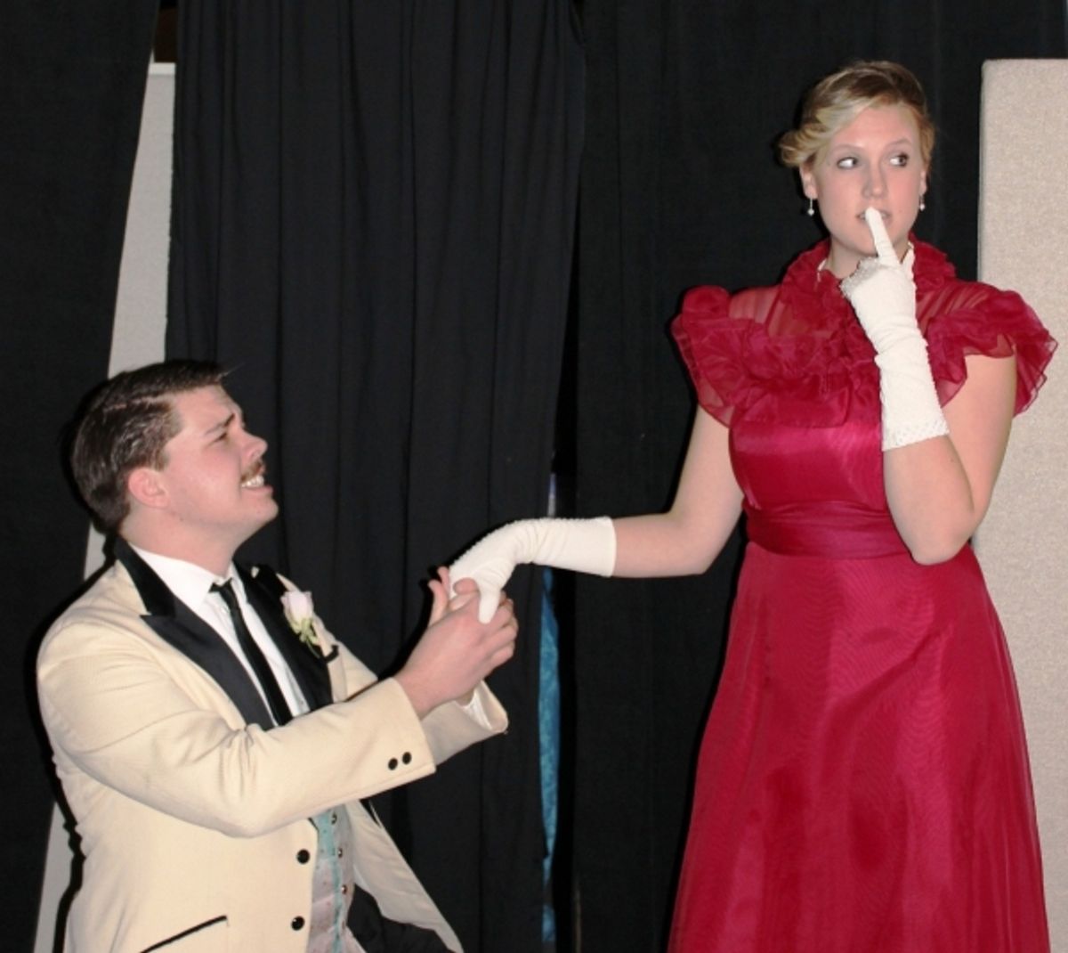 Zach Fightmaster as Jack Worthing and Kelsey Kaisershot as Gwendolyn Fairfax at 