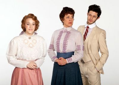 Ephie Aardema as Lucy Honeychurch, Karen Ziemba as Charlotte Bartlett and Kyle Harris Photo