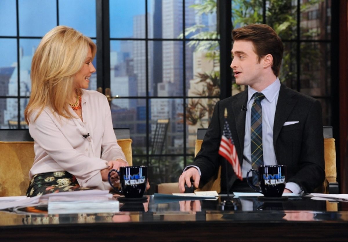 LIVE WITH KELLY - Daniel Radcliffe is Kelly's co-host on LIVE WITH KELLY, 1/31/12, airing in more than 200 markets across the country and distributed by Disney-ABC Domestic Television. (Disney-ABC Domestic TV/David Steele)KELLY RIPA, DANIEL RADCLIFFE at 