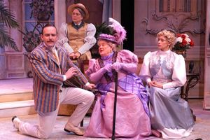 Pictured L-R:  Scott Bellot (Jack Worthing); Billie McBride (Miss Prism); Bev Newcomb Photo