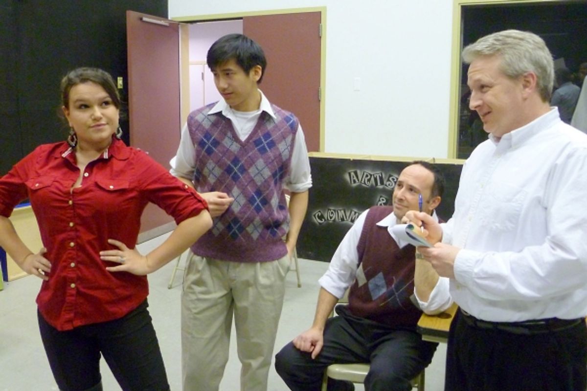 Aziza Seven of Princeton as Forsythe is pictured with Timothy Liu of Kendall Park as Happy, Christopher Scheid of Newtown, PA, as Biff, and Wayne Rossignol at 