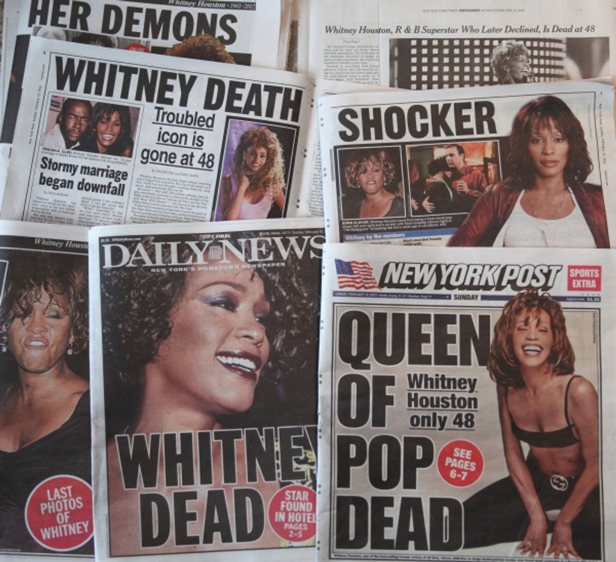 Whitney Houston Dead at 48. New York City Newspaper Headline Coverage on the Queen of Pop. at 