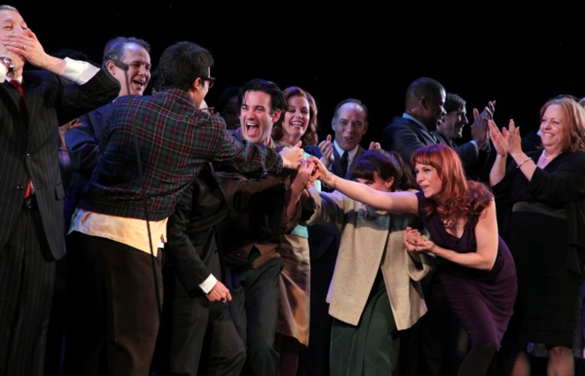 Gary Stevens, Jim Walton, Lin-Manuel Miranda, Lonny Price, Colin Donnell, Celia Keenan-Bolger & Ann Morrison with Members of the Original Broadway Cast & the Encores! Cast members  at 