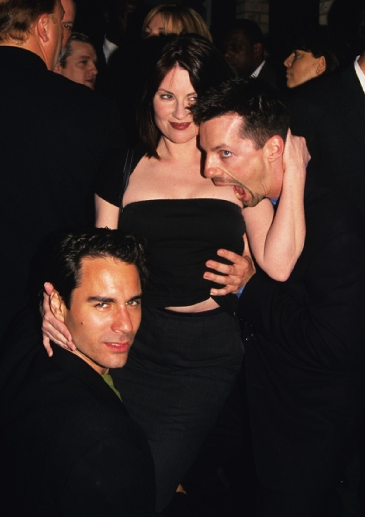 Megan Mullally, Sean Hayes, and Eric McCormack (Will & Grace) pictured at a NBC party at Spy Bar in New York City on May 17, 1999 at 