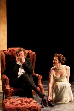 Mark Anders as Professor Higgins and Jennifer Lee Taylor as Eliza Doolittle Photo