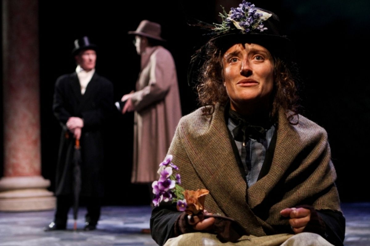 R. Hamilton Wright as Colonel Pickering, Mark Anders as Henry Higgins, and Jennifer Lee Taylor as Eliza Doolittle at 