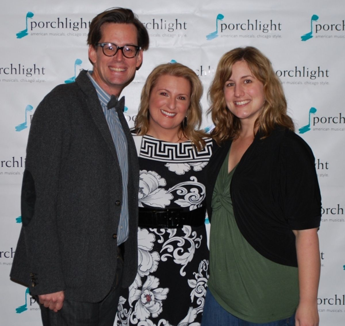 Porchlight Music Theatre Chicago Artistic Associate Rob Lindley, Anne Sheridan Smith (Dolores/Mrs Halloran/US Aggie Hurley) and Allison Bazarko Kirk (AKA 'Foiled Again') at 