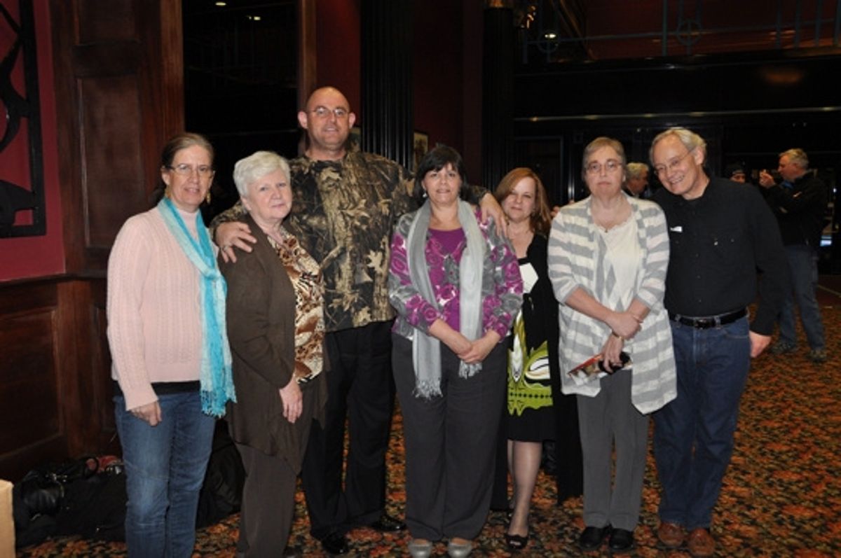 Bill Lewis and Ronan Tynan and longtime fans-Gerri Craven, Genevieve Rafter Keddy, Brenda Houghton, Lauren Bridgeo and Carolyn Beard get together after the show at 